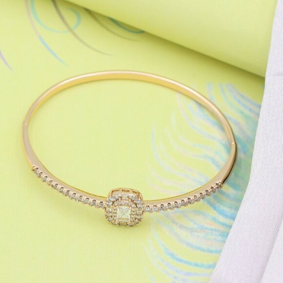 Rose Gold Bangle with Halo Cushion Cut Center and Stone Band, XPBL0558 - Picture 3 of 12